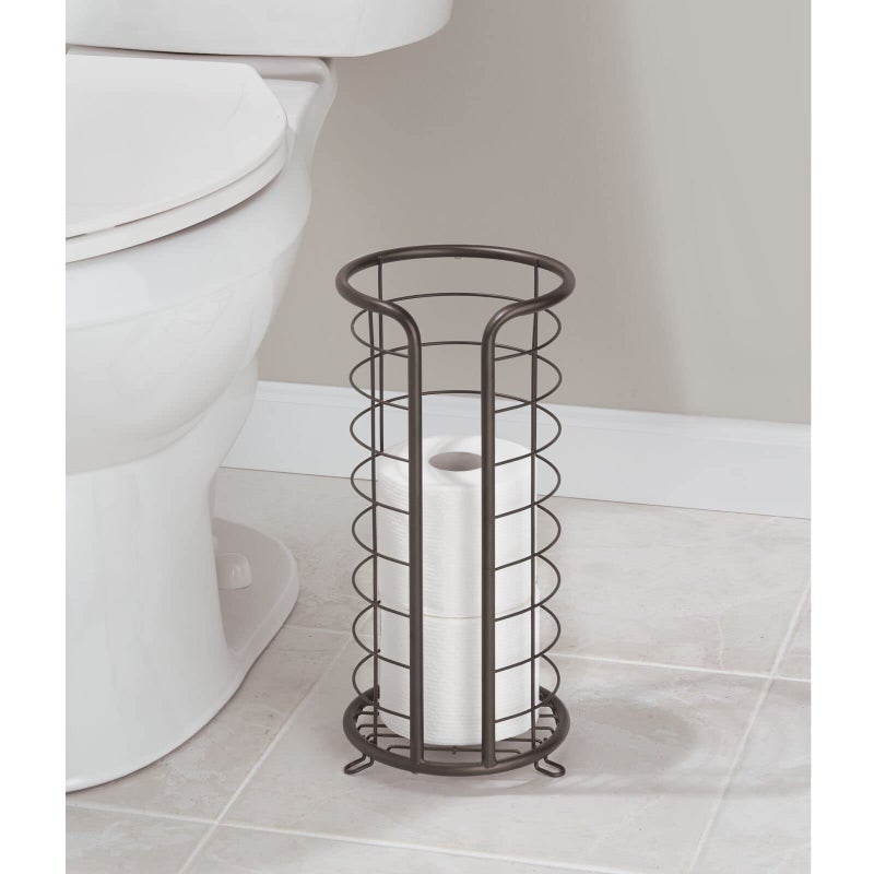 mDesign Metal Toilet Paper Holder Stand - Storage Reserve for 3 Rolls of Toilet Tissue - Freestanding Toilet Paper Holder - Stylish Bathroom Floor Toilet Paper Stand - Omni Collection - Bronze - Image 2